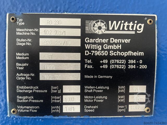 Compressed air screw compressor GDW /Gardener Denver Wittig GmbH RO230