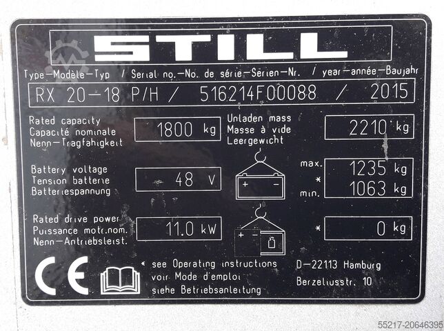 Forklift truck ID No. F00088 STILL RX20 - 18 P/H