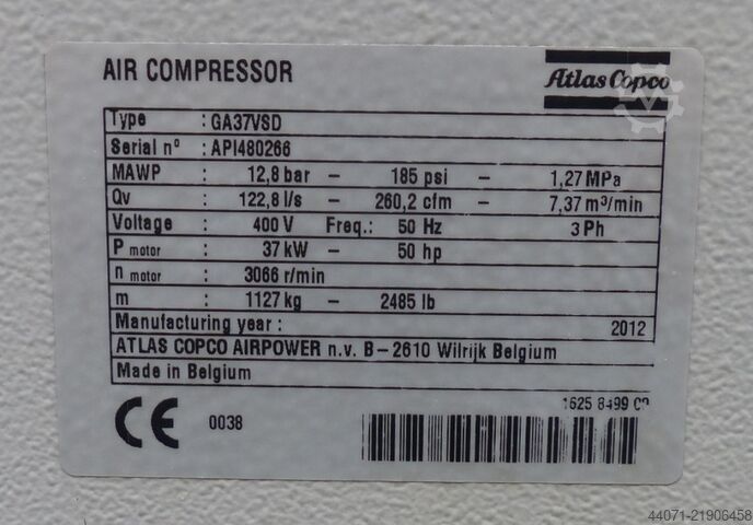 Screw compressor GA37VSDFF Atlas Copco GA37VSDFF