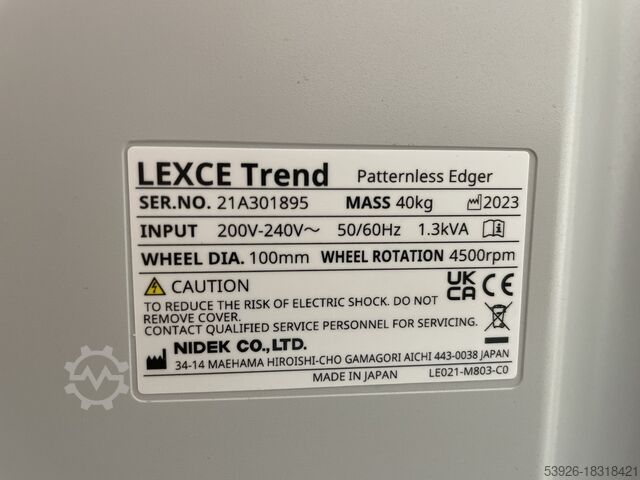 Automatic edger Nidek LEXCE DB-T Patternless Edger from 2023