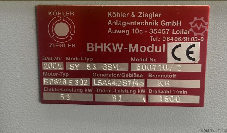 Blockheizkraftwerk gebraucht Köhler / Ziegler SY53GSM