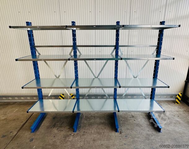 Cantilever rack ca. 3,15 lfm. Kragarmregal mit Fachböden H: 250cm 140 kg/Arm META Multistrong