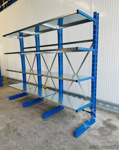 Cantilever rack ca. 3,15 lfm. Kragarmregal mit Fachböden H: 250cm 140 kg/Arm META Multistrong