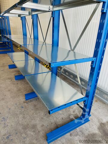 Cantilever rack ca. 3,15 lfm. Kragarmregal mit Fachböden H: 250cm 140 kg/Arm META Multistrong