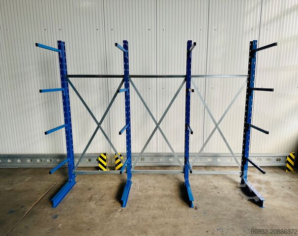 Cantilever rack ca. 3,15 lfm. Kragarmregal mit Fachböden H: 250cm 140 kg/Arm META Multistrong