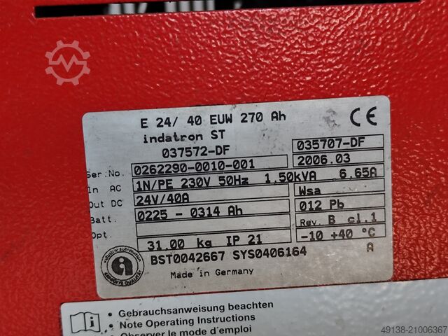 Battery Charger 24 V 40 A Indatron - Linde STE 24/40 EUW