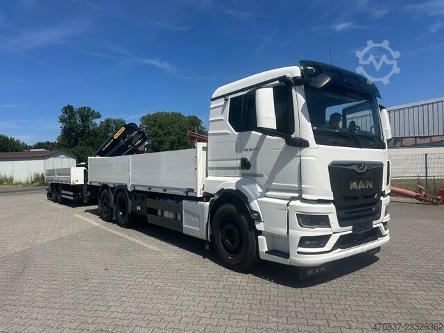 Flatbed truck MAN TGX 26.470 6x2  Palfinger PK 18500 Funk + Hänger