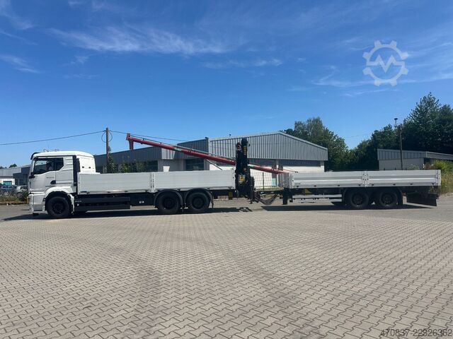 Flatbed truck MAN TGX 26.470 6x2  Palfinger PK 18500 Funk + Hänger