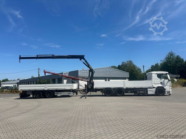 Flatbed truck MAN TGX 26.470 6x2  Palfinger PK 18500 Funk + Hänger