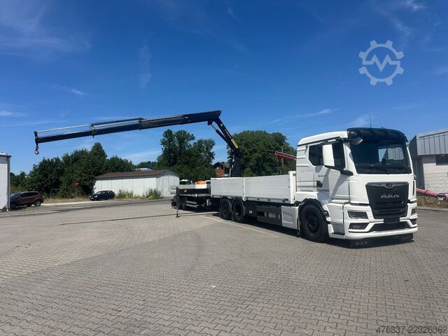 Flatbed truck MAN TGX 26.470 6x2  Palfinger PK 18500 Funk + Hänger