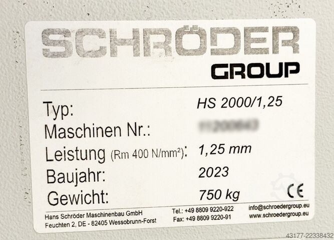Tafelschere Blechschere SCHRÖDER - FASTI HS 2000 x 1,25 + ELGO Hinteranschlag