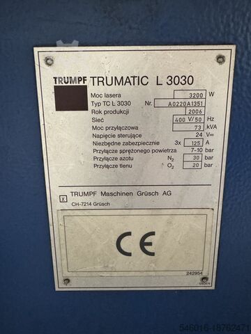 Laser cutter Trumpf Trumatic L 3030 3200 Watt