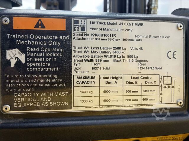 Electric 3-wheel forklift Hyster J 1.6 XNT LWB