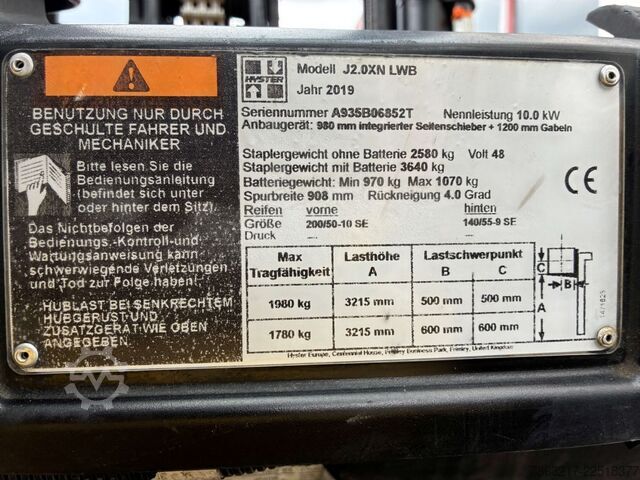 Electric 4-wheel forklift Hyster J 2.0 XN LWB