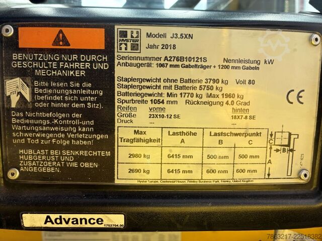Electric 4-wheel forklift Hyster J 3.5 XN