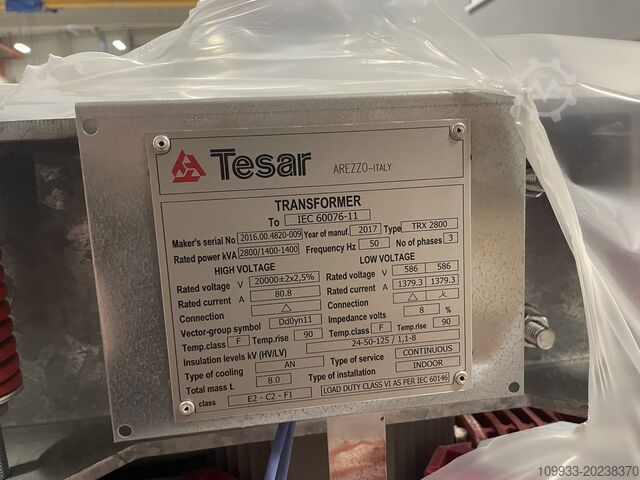 Transformator TESAR Itálie 2800kVA 20/2x0,586kV