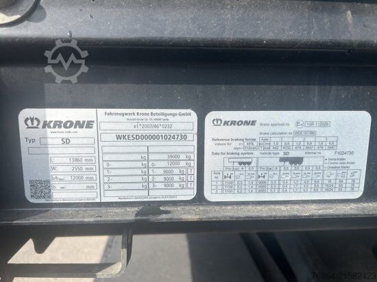 Open semitrailer with tarp KRONE SD PLANENAUFLIEGER LIFTACHSE, KRONE-ACHSE, PALETTENKASTEN, EDSCHA-VERDECK MEHRERE EINHEITEN