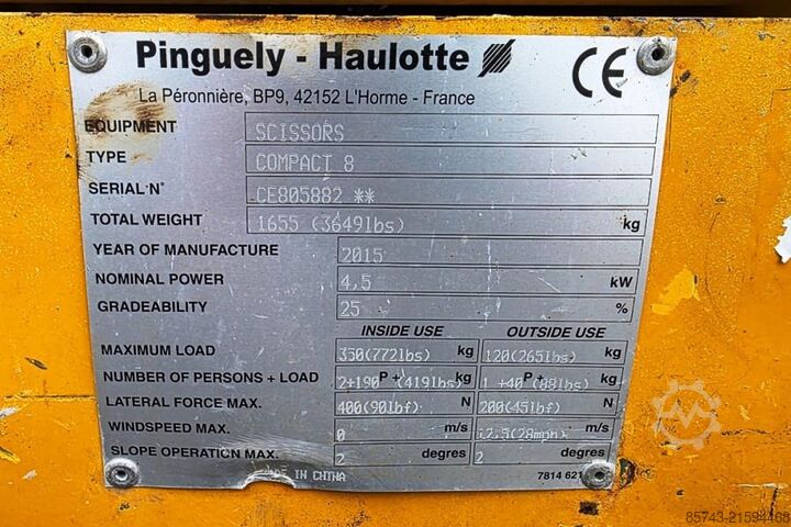 Scherenhebebühne Haulotte Compact 8 Electric, 8.2m Working Height, 350kg Cap