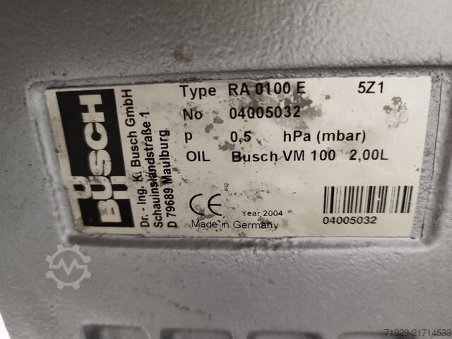 Busch RA 0100 E Vacuum Pump Busch R5 RA 0100 E