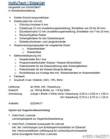 Dübeleintreibmaschine + Leimauftraggerät Gannomat DübelJet + Leimangabegerät