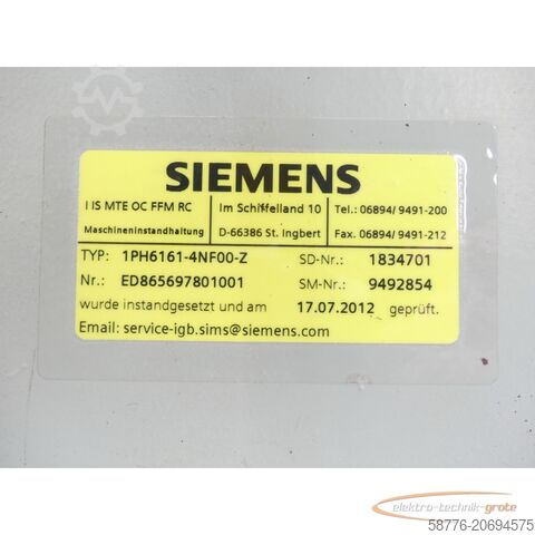 Control unit Siemens 1PH6161-4NF00 - Z SN:ED865697801001 - generalüberholt! -