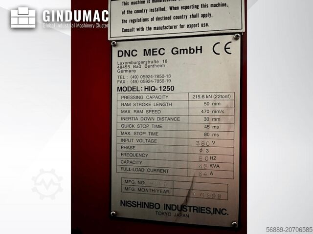 Turret Punch Press Nisshinbo HIQ-1250