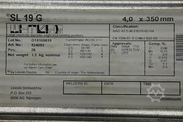 Stabelektroden Schweißelektroden 4,0 x 350 Lincoln SL 19 G