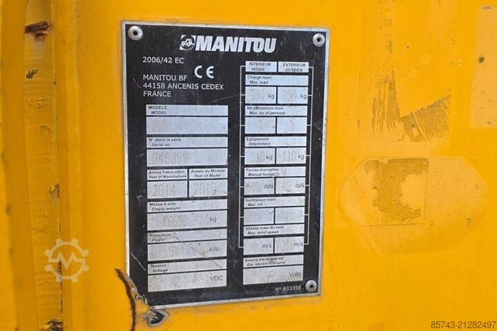 Telescopic boom lift Manitou 280 TJ As-Is, Engine Missing, 28m Working height,