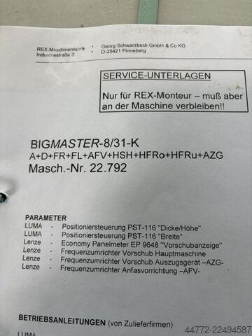 4 Seiten Universal Hobelmaschine REX Bigmaster 8 / 310 K