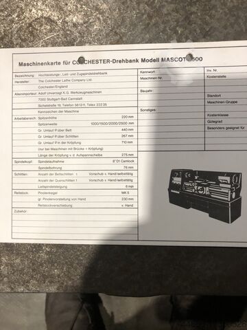 Lead/traction spindle lathe Colchester Mascott 1600