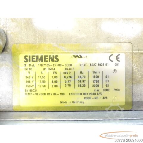 Control unit Siemens 1PH7105-2NF00-0DD0 Kompakt - Asynchronmotor SN: YFS227603501001