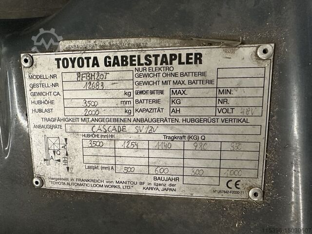 Electric 4-wheel forklift Toyota 8FBM20T - SEITENSCHIEBER - KLAMMER