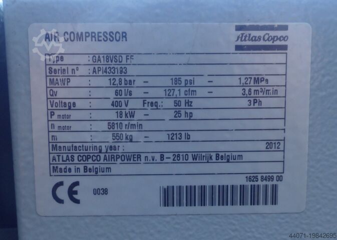 Screw compressor GA18VSDFF Atlas Copco GA18VSDFF