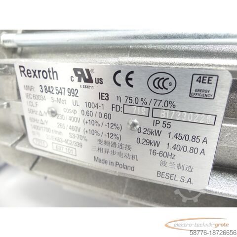 Rexroth motor Rexroth 3SIEK63-4C2/339 MNR 3842547992  Getriebe SN: 719B17330225