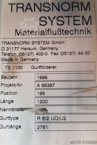 Belt conveyor belt conveyor belt optionally... Transnorm TS 1100 800-600-500