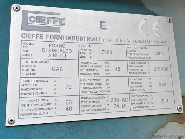 Continuous roller furnace CIEFFE FORNI INDUSTRIALI S.P.A. FORNO CONTINUO A RULLI