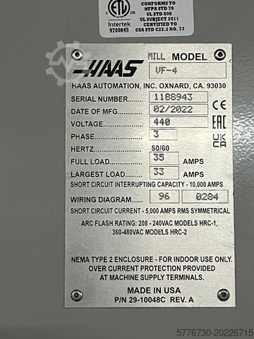 Vertical machining center HAAS VF-4