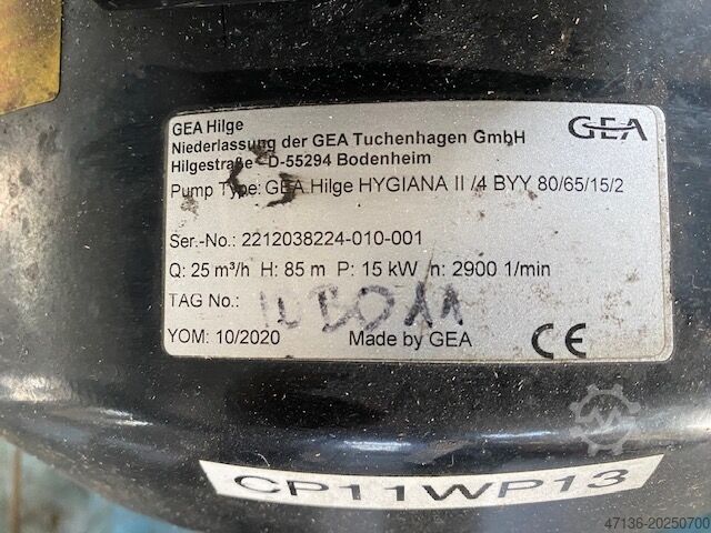 Pump GEA Hilge HYGIANA II GEA Hilge HYGIANA II / 4 BYY 80/65/15/2