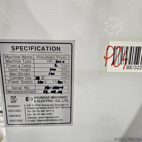 Pneumatic press HYUNDAE HP-2000 2ton