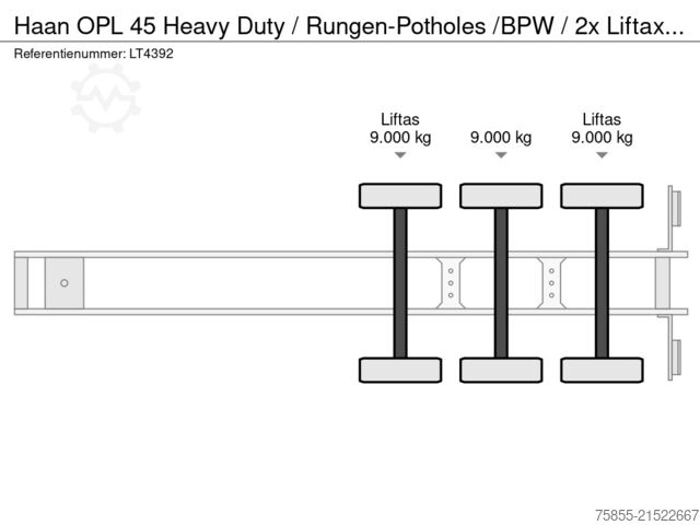 Plattformanhänger Haan OPL 45 Heavy Duty / Rungen-Potholes /BPW / 2x L...