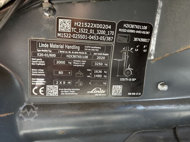 Elektrisch – 4 Räder Linde E20-01/600 Hochgesetzt