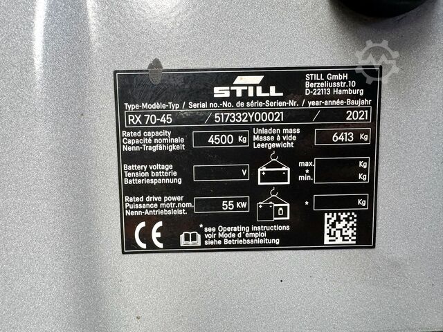 UVV 04/27, 3rd & 4th hydraulic control circuit, side shift, diesel, 7,593 operating hours Still RX 70-45