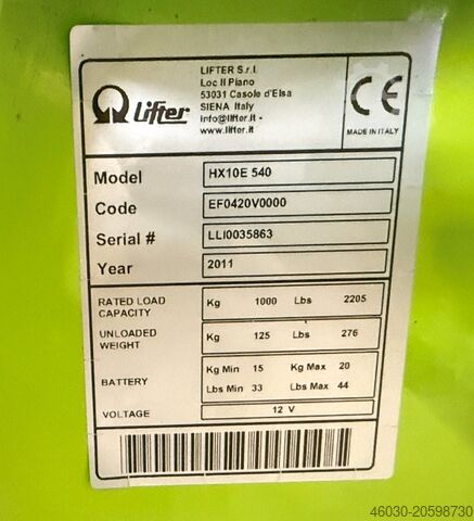 Electric high lift pallet truck Lifter HX10E 540