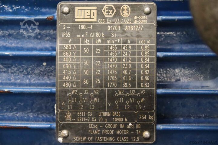 Elektromotor 22 kW 1465 U/min Weg 180L-4  Ex-geschützt