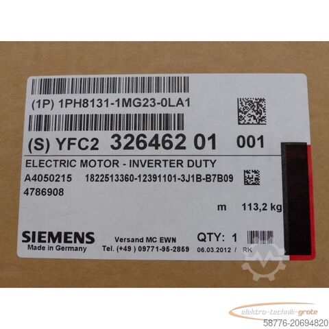 Control unit Siemens 1PH8131-1MG23-0LA1 SN:YFC232646201001  !