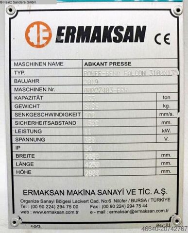 Abkantpresse - hydraulisch ERMAK POWER BEND FALCON 3.135