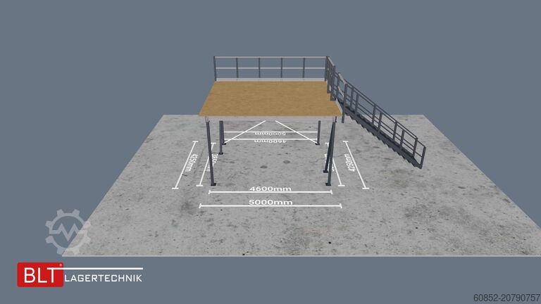 Lagerbühne 21,25 m² Lagerbühne + Treppe 500 kg/m² Geländer an zwei Seiten, Oberkante 300cm