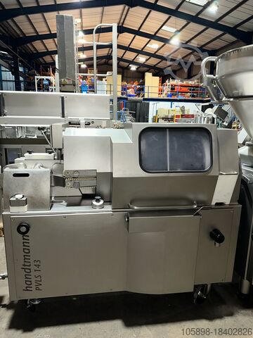 Automatic sausage filling linking line with auto tray loading. Handtmann VF628, PVLS143, GM310 and ZB311