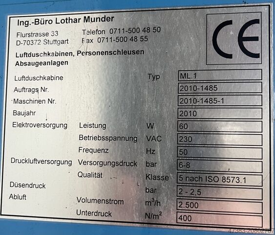 Luftduschkabine Personenschleuse Munder ML 1