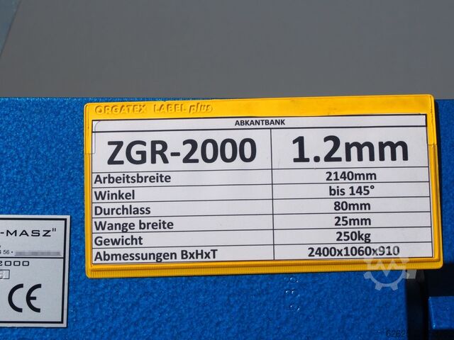Schwenkbiegemaschine Prod-Masz ZGR2000/1,2